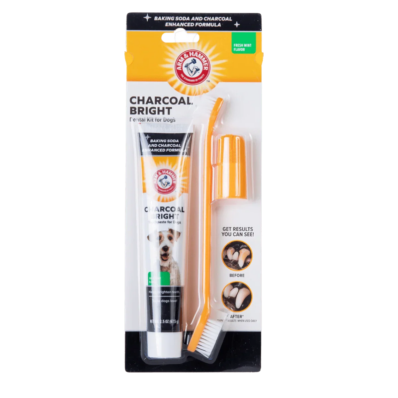 Kit de Higiene Bucal clareadora para cães sabor menta - Arm & Hammer Charcoal Bright - New York Pets