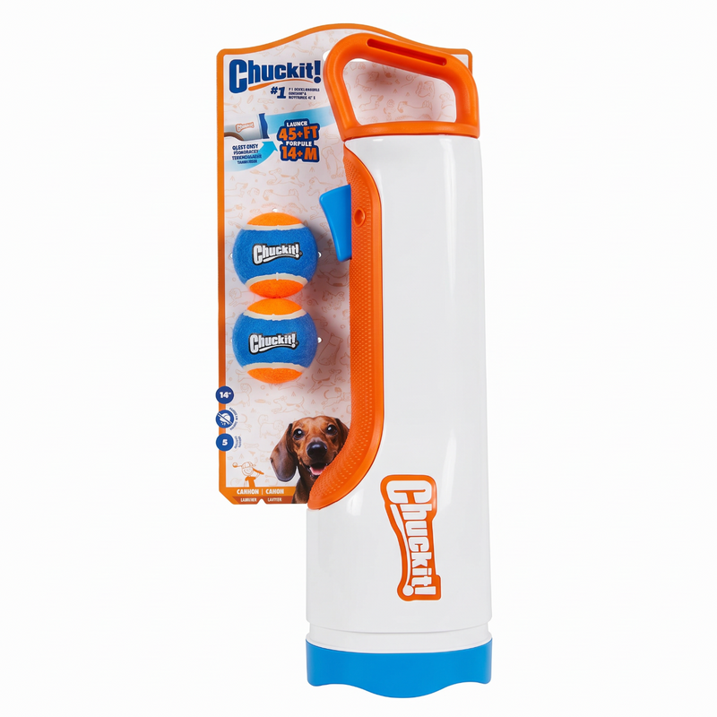 Lançador de Bolinha para Cachorro Chuckit! Cannon Pequeno com 2 Bolinhas