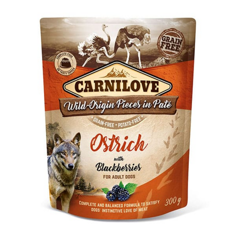 Alimentação Natural Carnilove Avestruz & Amoras Patê para Cachorro