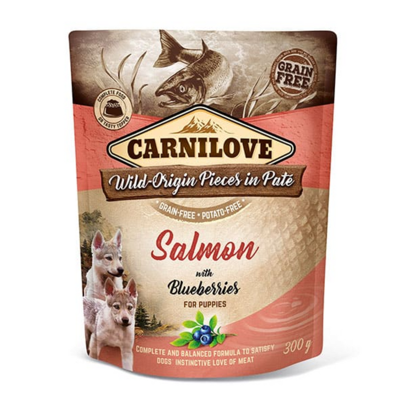 Alimentação Natural Salmão com Mirtilos Carnilove Patê para Filhotes