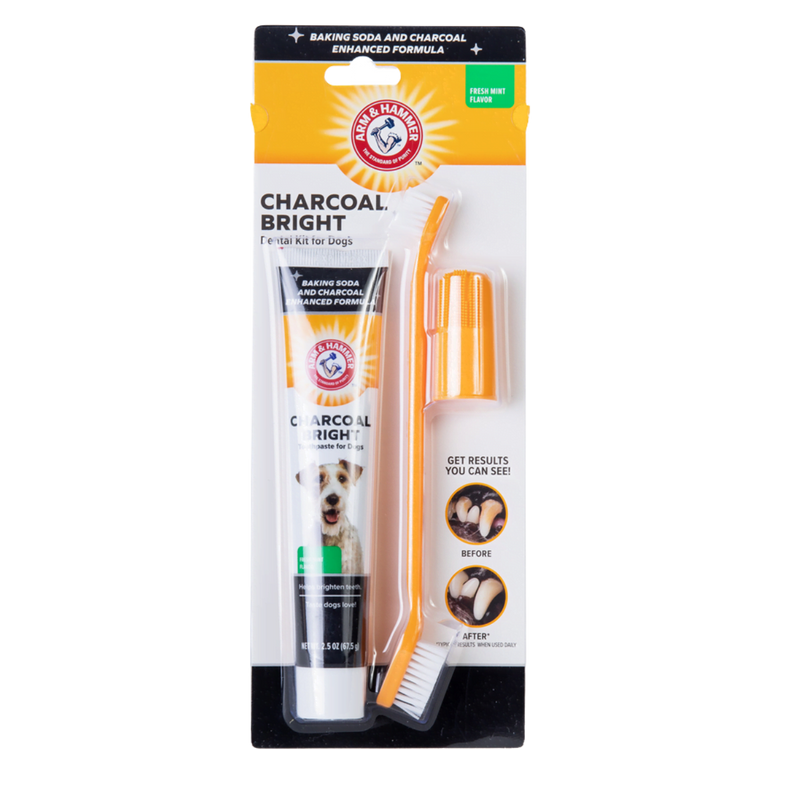 Kit de Higiene Bucal clareadora para cães sabor menta - Arm & Hammer Charcoal Bright