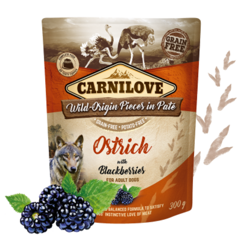 Alimentação Natural Carnilove Avestruz & Amoras Patê para Cachorro