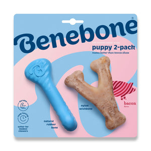 Benebone Puppy 2-Pack Rubber – Osso de Borracha e Wishbone com Sabor Bacon