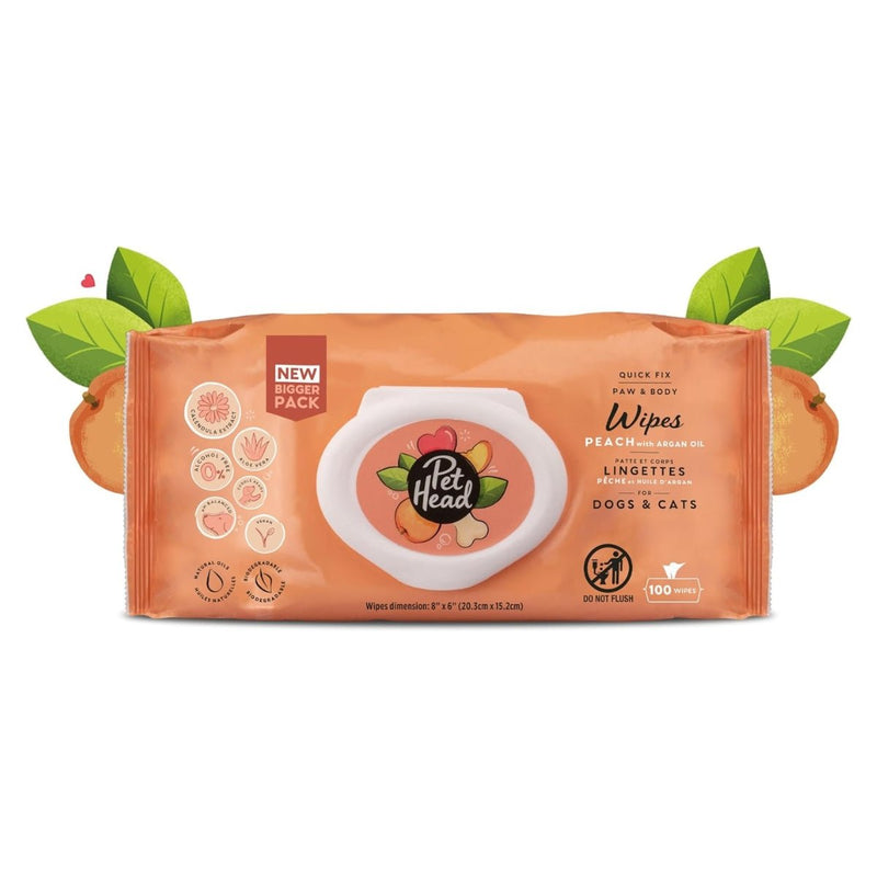 Pet Head Quick Fix Wipes – Lenços Umedecidos para Cães e Gatos – Aroma de Pêssego – Biodegradáveis e Veganos - New York Pets